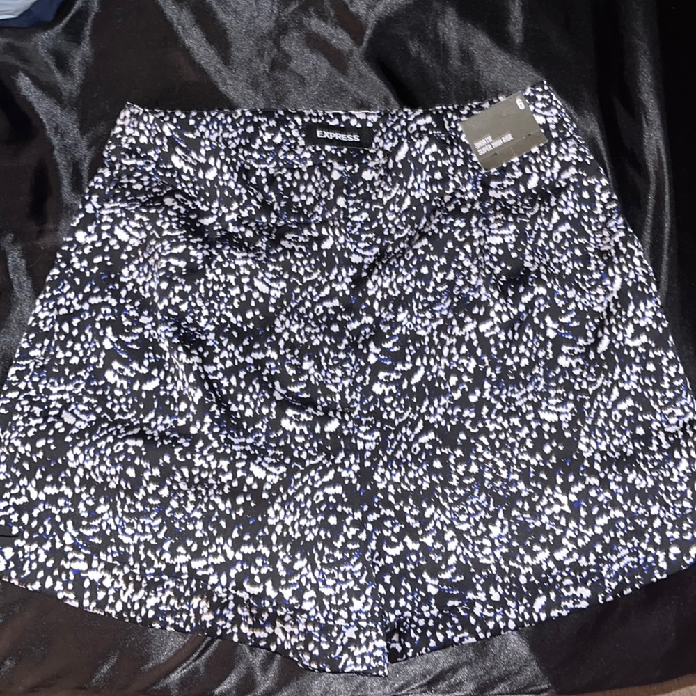 Blue, black and white spotted shorts